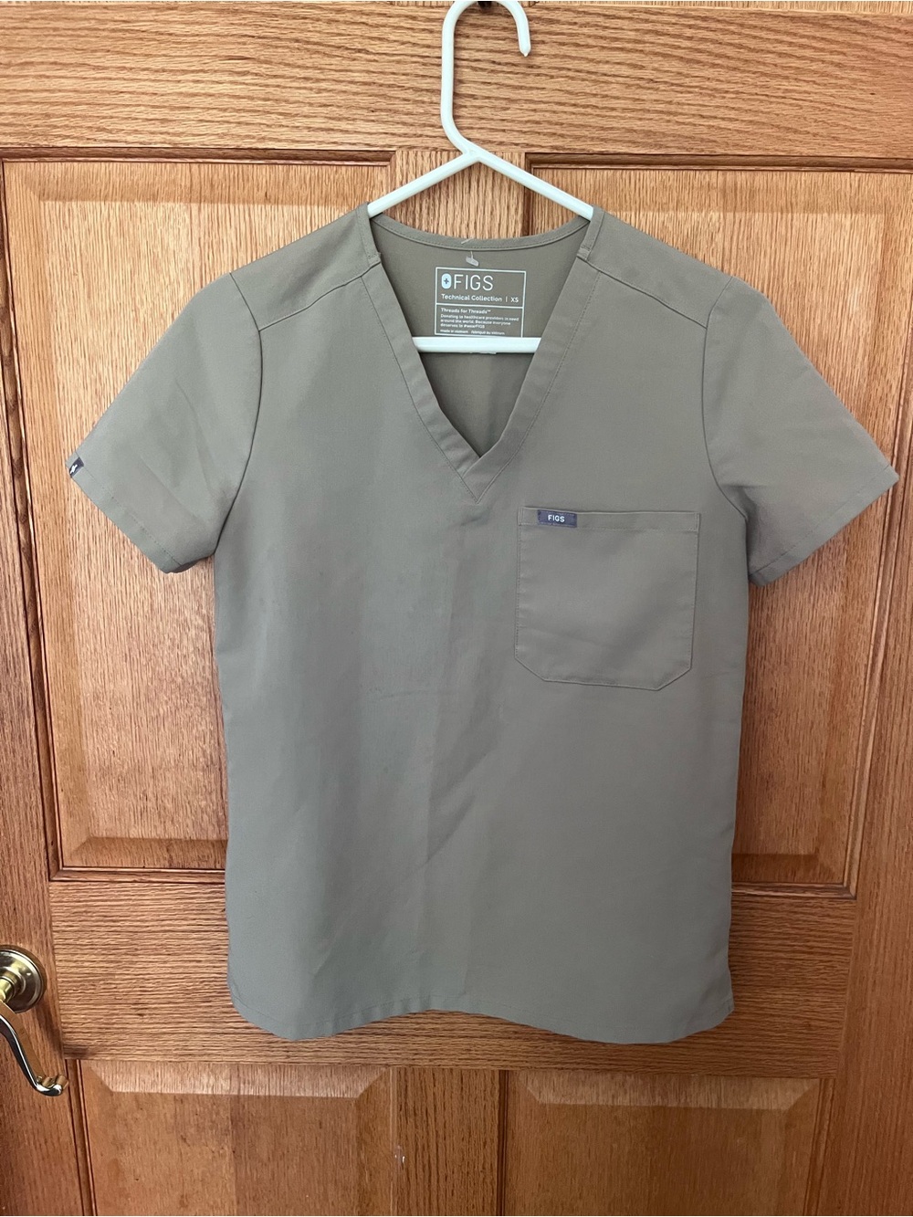 FIGS V-Neck Scrub Top in tan